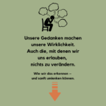 Ein Mensch sitzt auf einem Stuhl und denkt nach. Unsere Gedanken leiten uns.